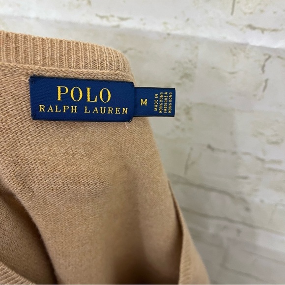 Polo Ralph Lauren Tan Merino Wool Cashmere Monogram Embroidered Sweater - Picture 7 of 9